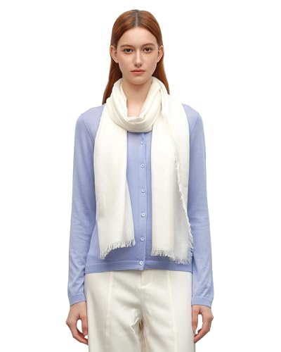 KVSS Women's Fine Knit Shawl, 55% Cashmere 45% Mulberry Silk, X Gauge 120/2NM Yarn Lightweight Spring Summer Wrap Scarf - color: Ivory