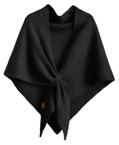 Shawl Wraps For Women,Womens Knitted Knotted Shawls Wool Cashmere Shoulder Top Sweater Shawl Scarf for Fall Winter - color: Black