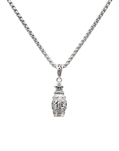 Om Mani Padme Hum Totem Column Necklace for Men and Women, Stainless Steel Meditation and Healing, Six-Word Buddhist Pendant Jewelry - color: Six Word-B