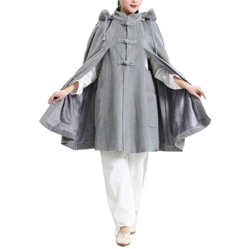 Unisex Meditation Hooded Faux Fur Collar Cloak Thickened Double Layer Plush Cape Poncho, Length 90cm