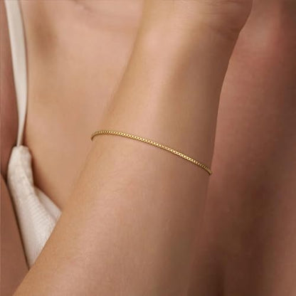SLOONG Gold Pearl Bracelets for Women Trendy, 14K Gold Plated Dainty Stackable Layered Chain Bridesmaid Bracelets, Waterproof Wedding Jewelry for Women Adjustable 6"+2" - color: Style8(Box Chain)