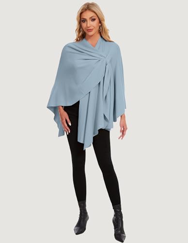 PULI Womens Elegant Cross Front Shawl Wraps Knitted Ponchos Cape Light Weight Poncho Sweater Soft Warm Travel Wraps - color: Blue