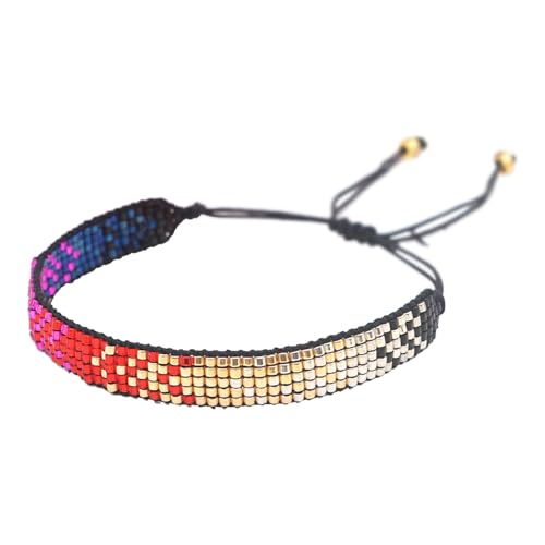 Handmade Boho Beaded Friendship Strand Wrap Bracelets for Women Charm Adjustable Couples String Rope Braided Bohemia Colorful Seed Beads Bracelet Fashion Jewelry Gift - color: Black Red