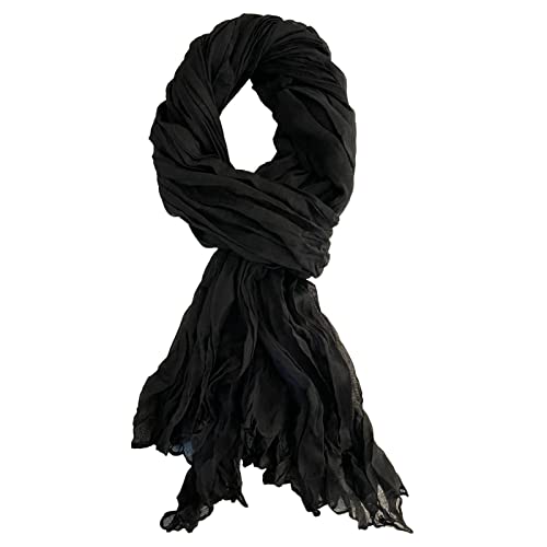 Summer Cotton Blend Crinkle Vintage Soft Scarf Fashion Solid Scarf Wrap Shawl - color: Black