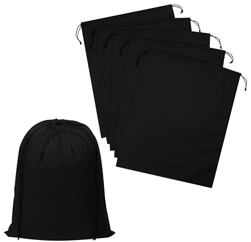Black Cotton Drawstring Bags, Reusable Quality with Double String, For Pantry Gifts Shoes Storage Garments - Pack of 6 (Black Cotton Blend, 14 x 17 Inch) - color: Black Cotton Blend, size: 14 x 17 Inch