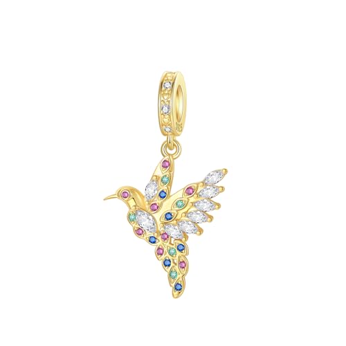 Prayer Cross Elephant Airplane Suitcase Charm 925 Sterling Silver Charms fits for Bracelets Necklace Pendant Bead Charms Jewelry Gift for Women Family - color: Golden Hummingbird Charm