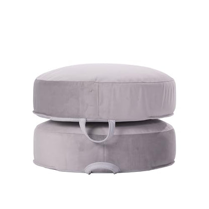 Factory Direct Partners FDP Overstuffed 16 inch Round Velvety and Vinyl Floor Cushions with Handles Flexible Seating for Home, Lounge, Yoga Studio, Deluxe Foam (2-Piece) - Sterling - color: Sterling