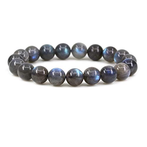 Keleny Fashion Crystal Man Women Stretch Bracelet 10mm Round Beads Rock Jasper 7 Inch Unisex - color: Blue Spectrolite Labradorite