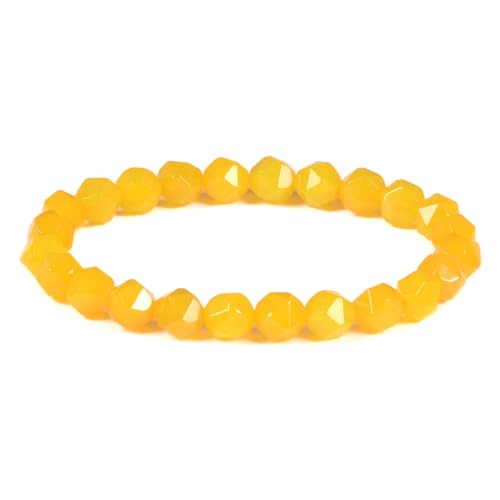 Justinstones 8mm Natural Gemstone Round Beads Triangle Faceted Charm Stretch Bracelet 6.5" - color: Yellow Agate