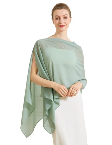 Chiffon Cape Shawl Wrap Scarf 3 Ways to Wear Elegant Sheer Capelet for Evening Dresses Weddings Parties - color: Dusty Sage