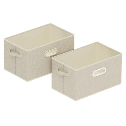 Open Storage Baskets, Collapsible Cube Bins, Fabric Container Organizer with Metal Handles, Boxes for Shelves, Closet, Living Room, 13x9.1x7.9in, Grey and Beige, 2 Pack