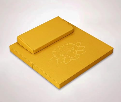 Large and Meditation Cushion,Square Handcrafted Meditation Mat,Portable Foldable Floor Cushion Outdoor Coconut Fibre Linen Yoga Cushion(Size:60x60cm(24x24inch),Color:Yellow) - color: Yellow, size: 60x60cm(24x24inch)