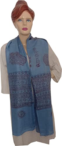 KVR Hindu Pooja Religious Cotton Indian prayer scarf with OM Krishna Ganesha Shiva Nataraja yoga spiritual auspicious prints - color: Blue-ganesh Print
