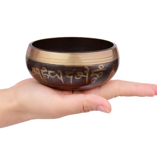 Tibetan Singing Bowl Set with 8.5cm/3.3inch Handmade Metal Sound Bowl & Soft Cushion(Random Color delivery) & Wooden r for Meditation Sound Chakra Healing Yoga Relaxation