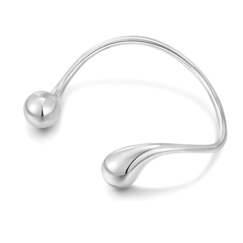 WOWORAMA Teardrop Gold Cuff Bracelets for Women Adjustable 18K Gold Plated Chunky Open Cuff Bangle Bracelets Minimalist Thick Gold Wrist Cuff Bracelets - color: Teardrop Cuff-White-Gold