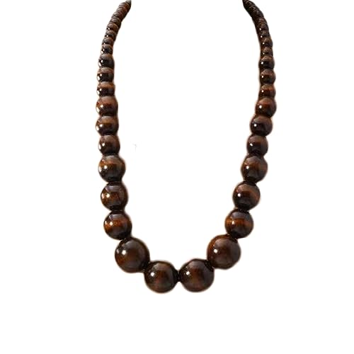 COLORFUL BLING Ethnic Natural Wood Beads Necklace for Men Women Africa Wooden Chain Chunky Strand Necklace Statement Hip Hop Jewelry - color: brown 75cm