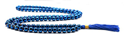 Amazing Gemstone Japa Mala 108 Prayer Beads Necklace and Wrist Mala Bracelet for Meditation - color: Blue Peacock Hematite, size: Without Knots