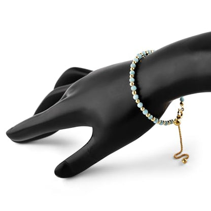 InfinityGemsArt Bracelets For Women Birthstone Jewelry Micro Beads Beaded Stone Bolo Single Slider Crystals Gemstones 14K Gold Plated Adjustable Chain, best Gifts For Her.