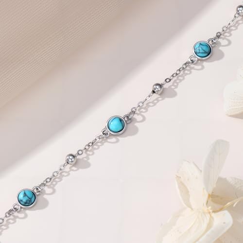 Anklet Bracelet for Women 925 Sterling Silver Natural Stone Chain Bead Ankle Bracelet Beach Summer Fine Jewelry Mothers Day Birthday Gifts for Women Mom Wife