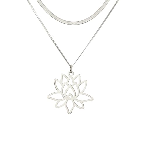VASSAGO Buddha Lotus Necklace for Women Yoga Healing Pendant Stainless Steel Flower Necklace Buddhist Necklace Unalome Symbol Amulet Religious Jewelry - color: silver 10