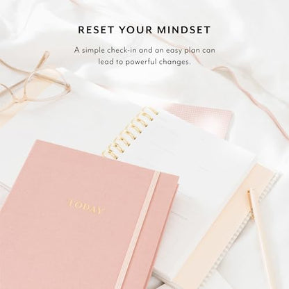 Sugar Paper Mindful Journal, 250 Guided Pages, Rose Linen Cloth Cover and Elastic Band Closure, 7" x 8" - color: Rose Pink, size: Mindful Journal