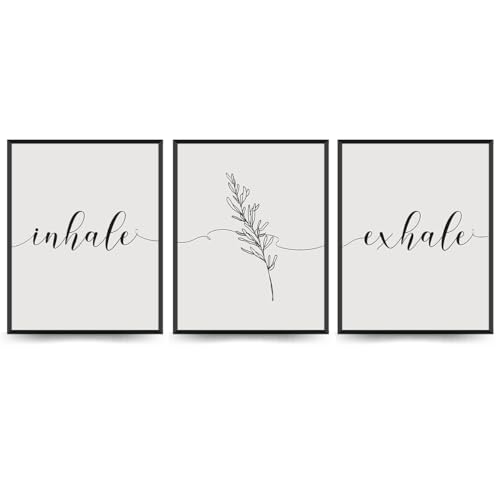 PLKMN Inhale Exhale Wall Art Decor,Plants Zen Wall Decor Prints,Yoga Wall Art Prints Minimalist Modern Botanical for Living Room Bedroom Farmhouse 10x8 Inch Set of 3 Unframed - color: White