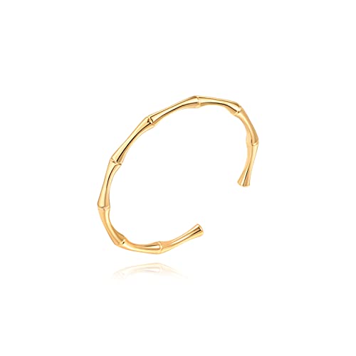 POTESSA 18K Gold Plated Cuff Bracelets Adjustable Dainty Bangle Handemade Jewelry for Women - style: Bamboo