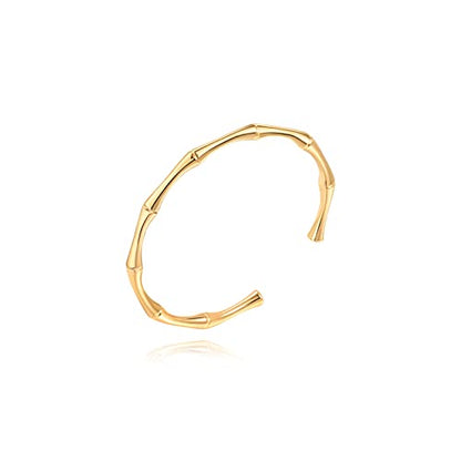 POTESSA 18K Gold Plated Cuff Bracelets Adjustable Dainty Bangle Handemade Jewelry for Women - style: Bamboo