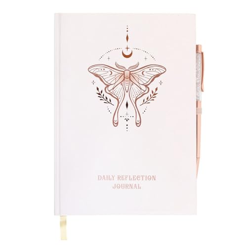 Daily Reflection Journal with Clear Quartz Pen – Luna Moth Design for Gratitude, Dream Exploration & Manifestation – 100 Sheets (200 Pages) for Personal Growth & Inner Guidance