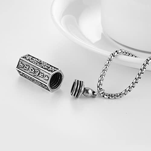 HZMAN Tibetan Buddhism Meditation Stainless Steel Pendant Commemorative Cremation Ashes Pill Cylinder Container Necklace 22+2 Inch Chain