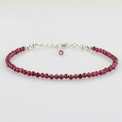Natural Gemstone Beaded Bracelet, Microfaceted Crystals, Handmade Dainty Jewelry, Bohemian Plated Bracelet-Gift - style: Garnet Gemstone