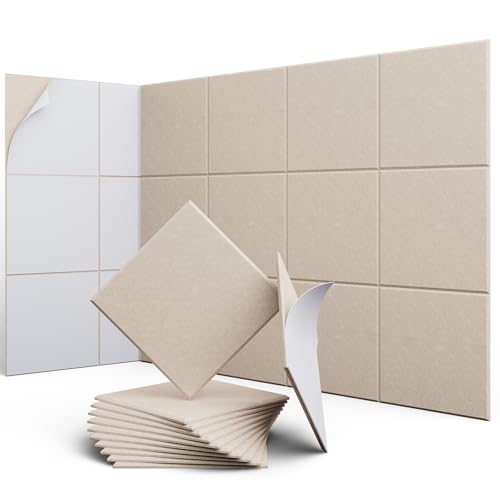 12 Pack 12" X 12" X 0.4" Acoustic Panels for Wall Sound Absorbing, Square Self-Adhesive Sound Panels, High Density Suitable for Multiple Scenarios(Light Camel)