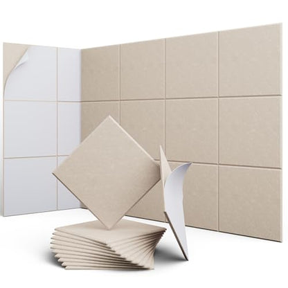 12 Pack 12" X 12" X 0.4" Acoustic Panels for Wall Sound Absorbing, Square Self-Adhesive Sound Panels, High Density Suitable for Multiple Scenarios(Light Camel)