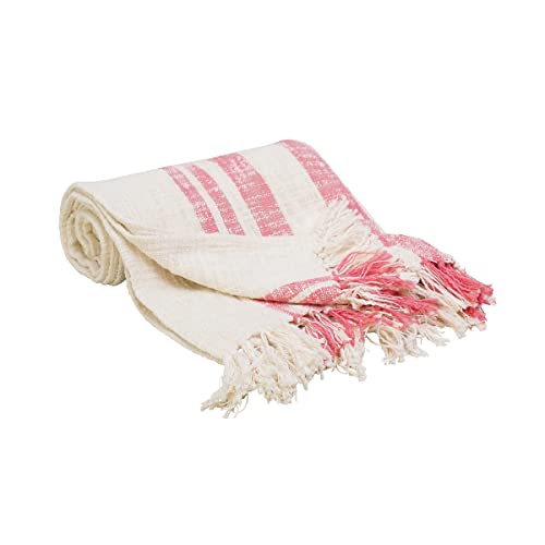 carol & frank Morgan Hibiscus Striped Woven Accent Throw Blanket 50" x 60" Versatile Lightweight Cozy Super Soft Home Living Room Sofa Couch Chair Bed Bedroom Decor Decoration 50x60 inches Pink - color: Pink