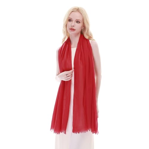 RIIQIICHY Scarf for Women Lightweight Solid Color Long Fashion Gauze Scarves Shawl Wrap - color: Red