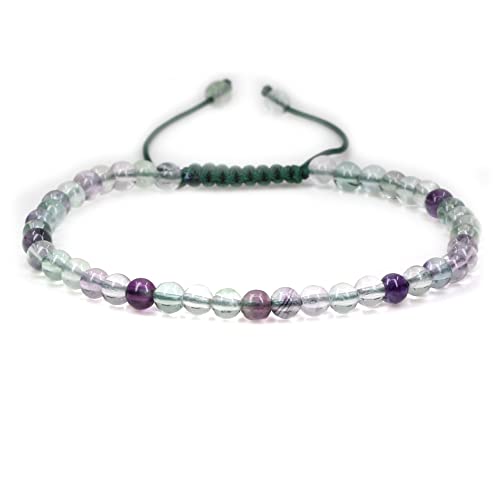 Keleny Natural Gemtones 4mm Round Beads Crystal Adjustable Braided Macrame Tassels Bracelets Unisex - color: Green AA Grade Clear Fluorite