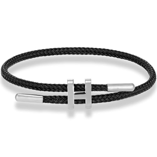 OSIRIDEH2 Bracelet with Adjustable Design Polished H Shape Buckle, Bracelets for Women, 18k Gold-plated Buckle Design Titanium Steel Wire Rope Women's Gift Jewelry - color: Black Silver