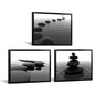 iKNOW FOTO 3pcs Black and White Zen Wall Art Stones in Water Canvas Prints with Black Frame for Bathroom Yoga Meditation Spa Living Room Bedroom Wall Decor Framed Ready to Hang 12x16 Inches