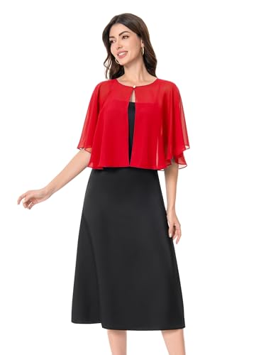 Baoqiya Capelets for women Chiffon Cape Soft Shawls and Wraps Wedding Capes 1920s flapper Cover Up - color: Red