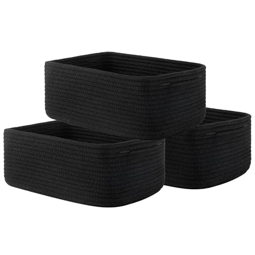 Small Woven Basket, 13.5 x 9.5 x 5 Inches, Storage Basket for Organizing, Cute Small Rope Shelf Closet Cube Storage Bins Baskets for Shelves, Dog Toy Gift Baskets Empty, 3 Packs, Black - color: Black, size: 13.5"L x 9.5"W x 5"H