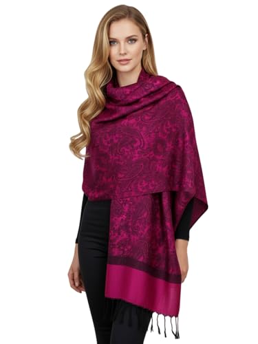 PASKMLNA Paisley Jacquard Pashmina Shawl Wrap Scarf Stole - color: Hotpink Black