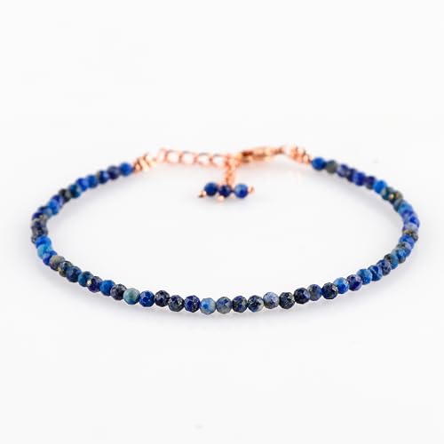 Natural Gemstone Beaded Bracelet, Microfaceted Crystals, Handmade Dainty Jewelry, Bohemian Plated Bracelet-Gift - style: Lapis Lazuli-Gem