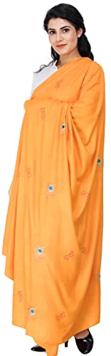 Exotic India Radhe Prayer Shawl with Embroidered Peacock Feather - PolyCotton - color: Zinnia