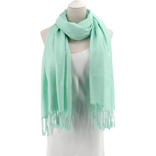 Silky Paisley Pashmina Shawl Scarf-Women's Soft Double-side Jacquard Pashminas Wrap for Evening Dress Travel Shawl - color: A-light Green