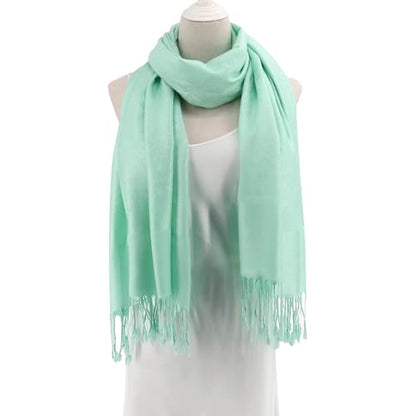 Silky Paisley Pashmina Shawl Scarf-Women's Soft Double-side Jacquard Pashminas Wrap for Evening Dress Travel Shawl - color: A-light Green