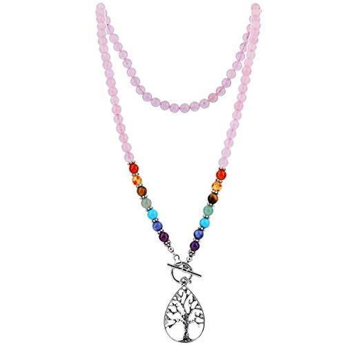 Nupuyai CrystalPendant for Unisex, 7 Chakra Mala Healing Stone Necklace, Yoga Meditation Prayer Bracelet