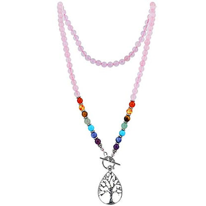 Nupuyai CrystalPendant for Unisex, 7 Chakra Mala Healing Stone Necklace, Yoga Meditation Prayer Bracelet