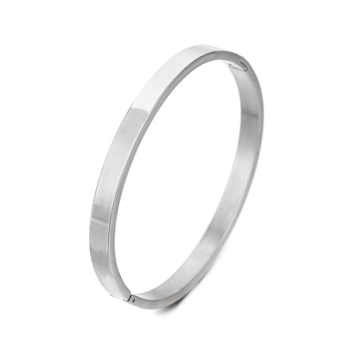 Gold Bangle for Women - 18K Gold Plated Stainless Steel Love Friendship Crystal Bracelets with Cubic Zirconia - color: C-6mm SILVER