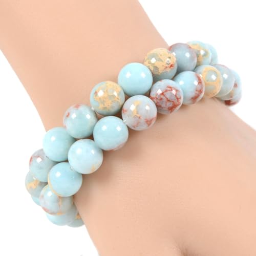 Justinstones Gemstone Crystals Chakra Beads Bracelet Crystal Healing 10mm Round Stretchable Bracelet for Her Gift - color: Dyed Blue Serpentine
