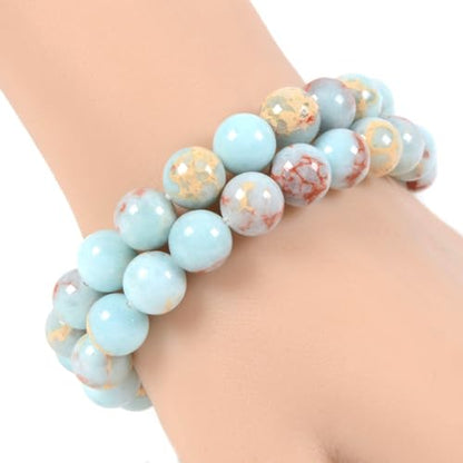 Justinstones Gemstone Crystals Chakra Beads Bracelet Crystal Healing 10mm Round Stretchable Bracelet for Her Gift - color: Dyed Blue Serpentine